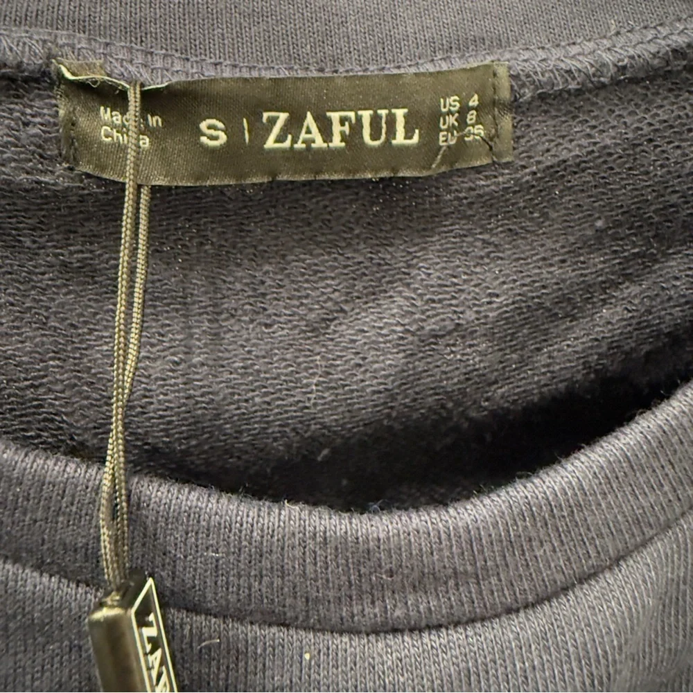 Navy Blue Pullover Sweatshirt with Rainbow Striped Ribbon Panels on the Arms NWT - Picture 12 of 14